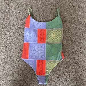 NWT Maaji Colorblock Bandana-Print one piece swimsuit in Green, Purple & Orange